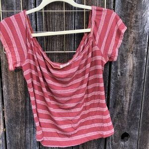 Red stripped off the shoulder top ❤️